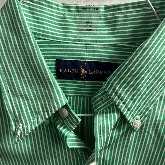 Polo Ralph Lauren 15 1/2 39cm long sleeve button down Green/White striped - Picture 4 of 5